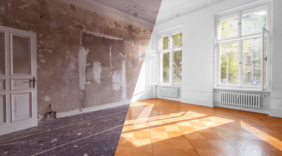 before and after pictures of a room after water damage restoration coral gables fl